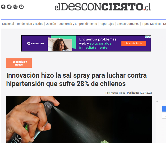 Innovación hizo la sal spray para luchar contra hipertensión que sufre 28% de chilenos