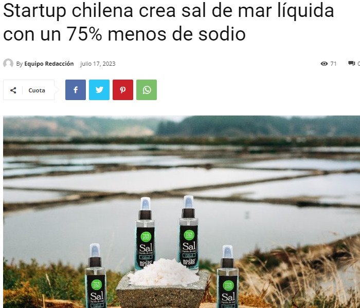 Startup chilena crea sal de mar líquida con un 75% menos de sodio